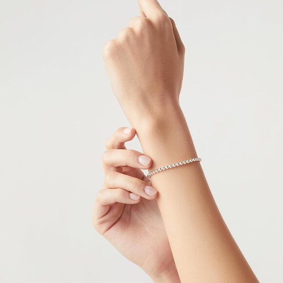 925 Sterling Silver Italian Handmade 3mm Bead Ball Strand Chain Bracelet for Wom - Picture 3 of 6